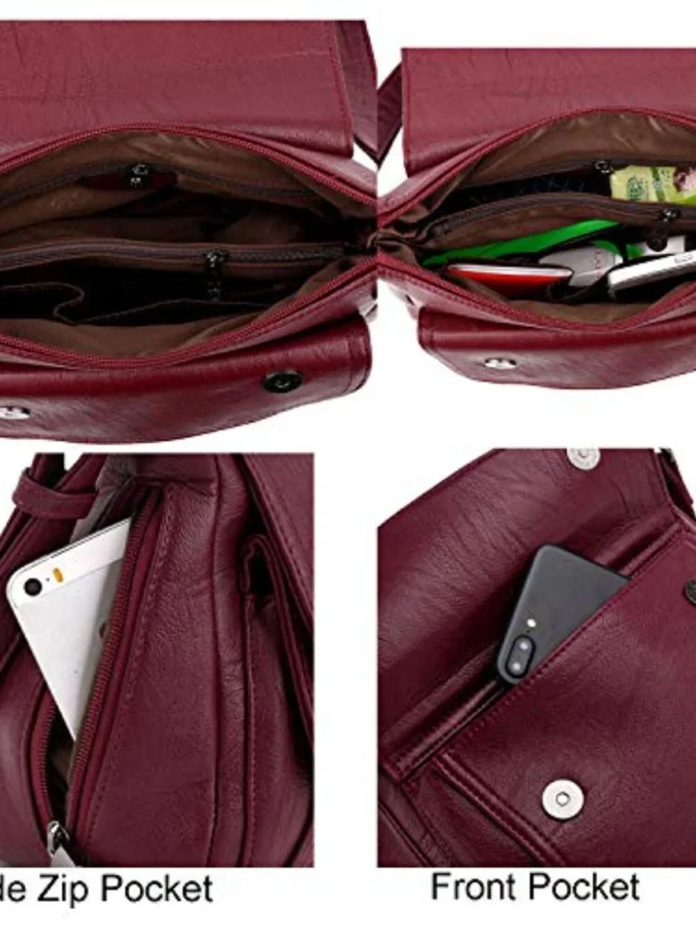 PU Leather Crossbody Hobo Bag Multi-Pocket Travel Shoulder Bag
